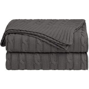 Cotton Cable Knit Throw Blanket Soft Throw Blankets for Sofa Bed Dark Grey